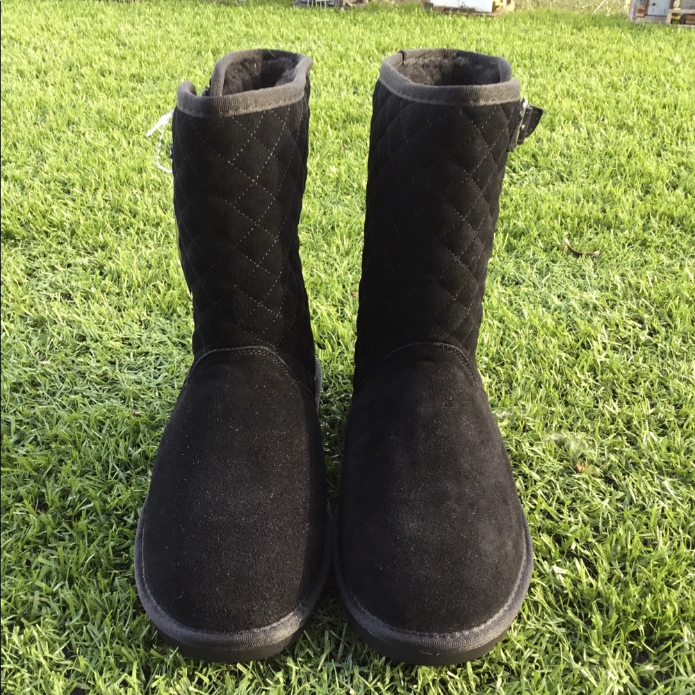 Bearpaw Quilted Leigh Ann Black Boots Sheep Skin 7 - Picture 3 of 8